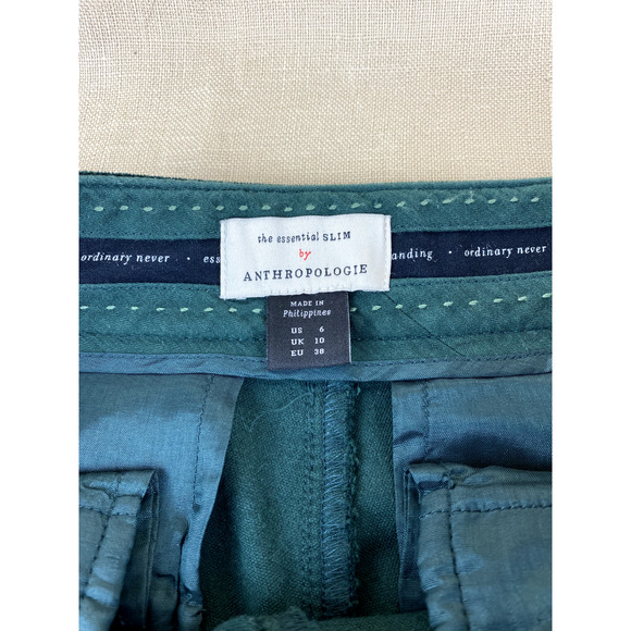 Anthropologie The Essential Womans Velvet Slim Trouser Pant Size 6 Holly Green - Picture 5 of 10